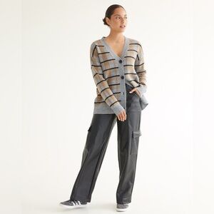 Reitmans Oversized Striped Cardigan – Gray & Camel Plaid, Size M